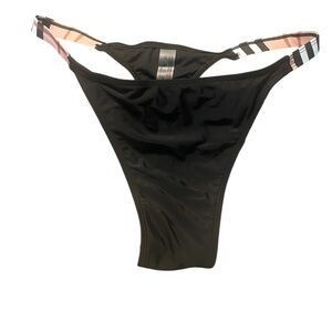 NWOT XL London Plaid Trim Bikini Bottom Black Pink Tan Check Thong High Rise